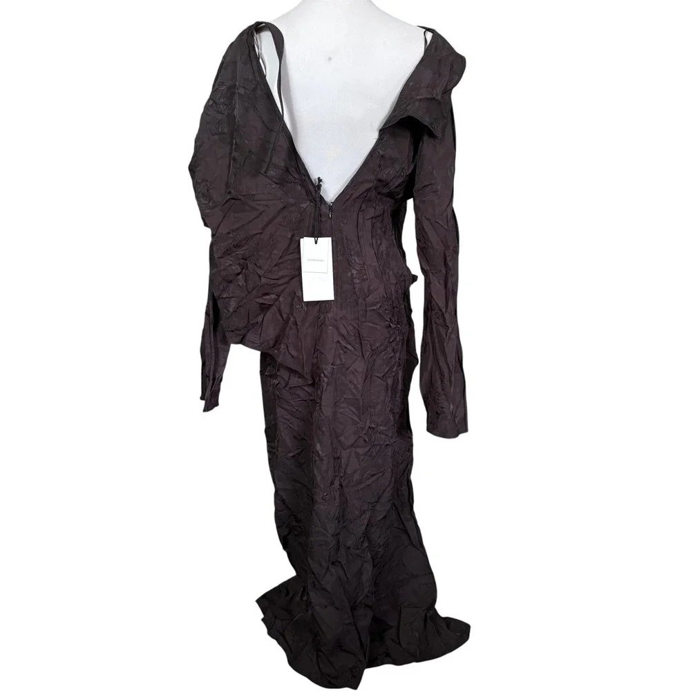 ZARA NWT Brown Crinkle Jacquard Maxi Dress Sz M Avant Garde Dark Romantic